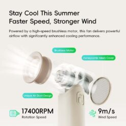 Alternative view of ROCK Mini Handheld Air Duct High-Speed Turbo Fan with Digital Display