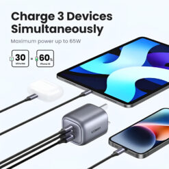 Alternative view of UGREEN X553-45225 FOLDABLE NEXODE S GAN CHARGER ADAPTER 65W 3 PORT TYPE-C + USB-A FAST CHARGING | SUPPORT PD 3.0, QC 4.0