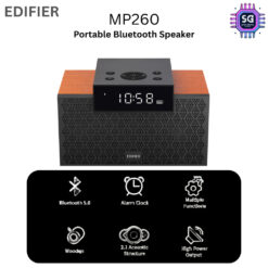 Edifier MP260 Portable Speaker - Bluetooth V5.0 | Built-in Clock | Alarm Function | Wooden Enclosure | 2.1 Channel Brown