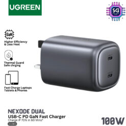 UGREEN 100W USB C Charger Plug 2 Ports GaN Type C Fast Wall Power Adapter Support PD 20W SIRIM