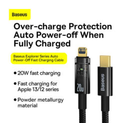 Alternative view of Baseus Exporer Series Auto Power-Off Fast Charging Data Cable Type C to ip (20W) (1M) CATS000001