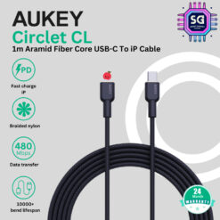 Aukey 1M Aramid Fiber Core USB-C To iP Cable [BLACK]