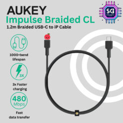Aukey Impulse Braided CL 1.2m Braided USB-C To iP Cable [Black]