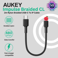 Aukey Braided CL 2M Nylon Braided USB-C To IP Cable