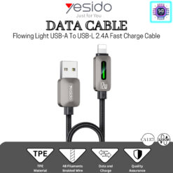 Yesido Data Cable Flowing Light USB-A To USB-L 2.4A Fast Charge Cable