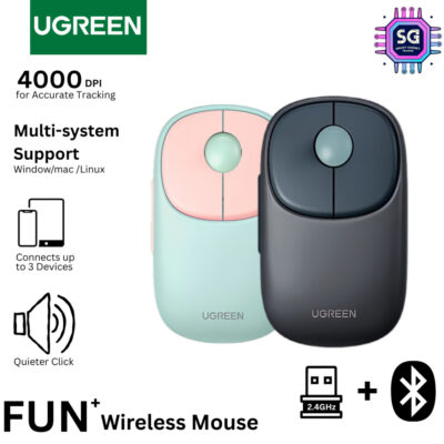 UGREEN MU102 FUN+ WIRELESS MOUSE WITH BLUETOOTH / RECHARGEBLE / 4000DPI / SILENT CLICKING