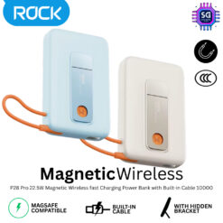 ROCK 22.5W Wireless Fast Charging High Capacity 10000mAh Power Bank with Built-in Cable [Beige]