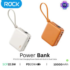 Rock Power Bank 10000mAh P73 PD 22.5W Fast Charging Power Bank With Built-in Dual Cable