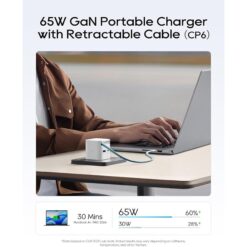 Alternative view of CUKTECH CP6 GaN FAST CHARGER WITH RETRACTABLE CABLE [WHITE]