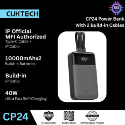 CUKTECH 20000mAh 40W Fast Charging Built-in Dual Cables Powerbank [GREY]