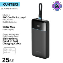 CUKTECH 25000mAh 120W Fast Charging Built in Cable Power Bank [Black]