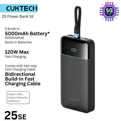 CUKTECH 25000mAh 120W Fast Charging Built in Cable Power Bank [Black]