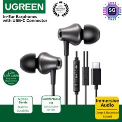 UGREEN Type C Wired Earbuds With Microphone 3.5mm HiFi Stereo In Ear Headphones