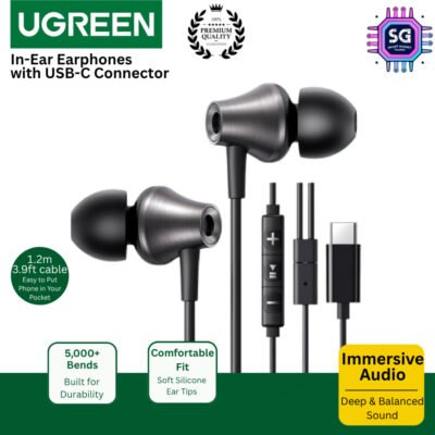 UGREEN Type C Wired Earbuds With Microphone 3.5mm HiFi Stereo In Ear Headphones