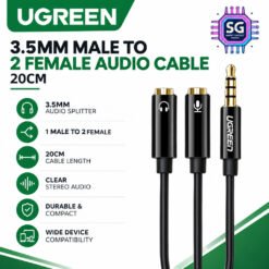 UGREEN 3.5mm Male to 2 Female Audio Splitter Cable 20cm 3.5mm Audio Splitter for Headset Mic