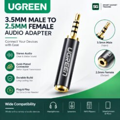 UGREEN Audio Adapter 3.5mm to 2.5mm Jack Converter Male to Female Aux Splitter for Headphone Speaker MP3