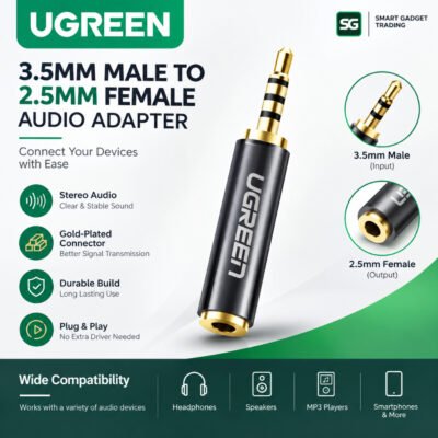 UGREEN Audio Adapter 3.5mm to 2.5mm Jack Converter Male to Female Aux Splitter for Headphone Speaker MP3